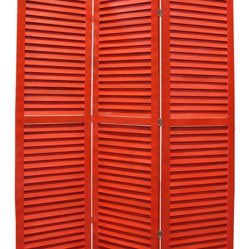 3 Panel Foldable Wooden Shutter Screen with Straight Legs Red BM205396