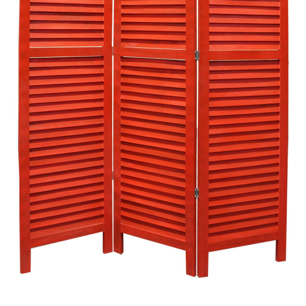 3 Panel Foldable Wooden Shutter Screen with Straight Legs Red BM205396