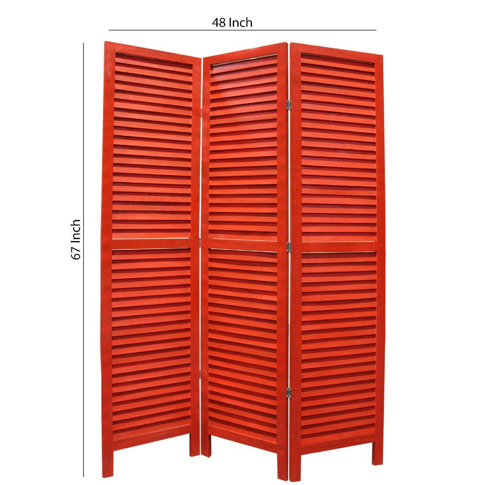 3 Panel Foldable Wooden Shutter Screen with Straight Legs Red BM205396