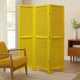 3 Panel Foldable Wooden Shutter Screen with Straight Legs, Yellow