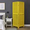 3 Panel Foldable Wooden Shutter Screen with Straight Legs, Yellow
