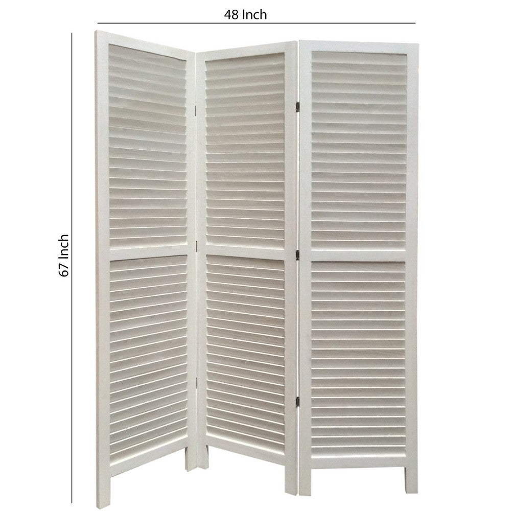 Room Divider | 3 Panel | Wood Shutter | Straight Legs | White