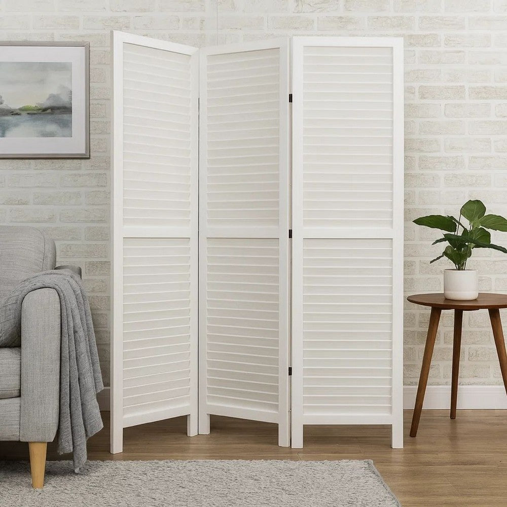 Room Divider | 3 Panel | Wood Shutter | Straight Legs | White