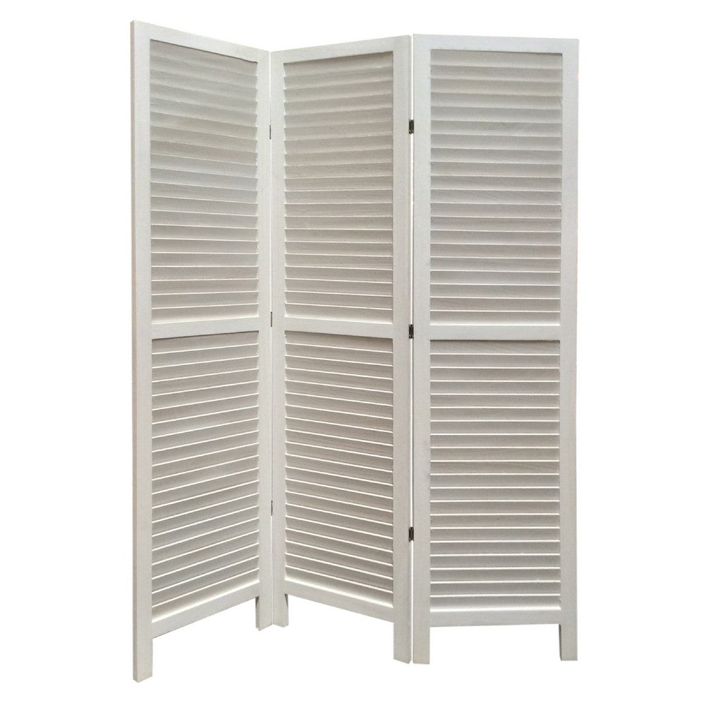 Room Divider | 3 Panel | Wood Shutter | Straight Legs | White