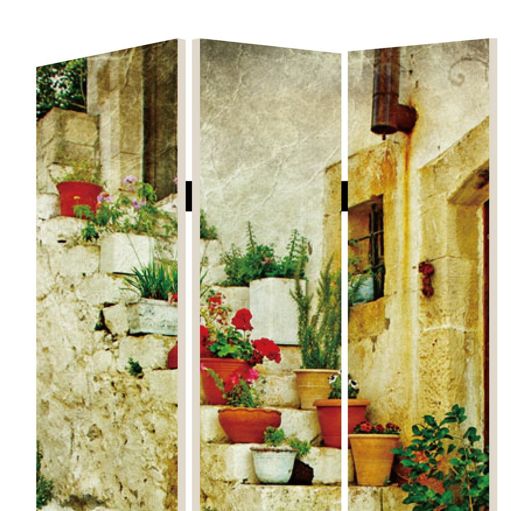 Foldable 3 Panel Canvas Screen with Spanish Tidings Print Multicolor BM205402