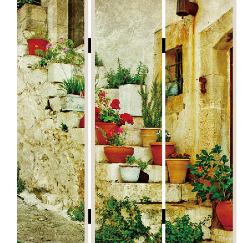 Foldable 3 Panel Canvas Screen with Spanish Tidings Print Multicolor BM205402