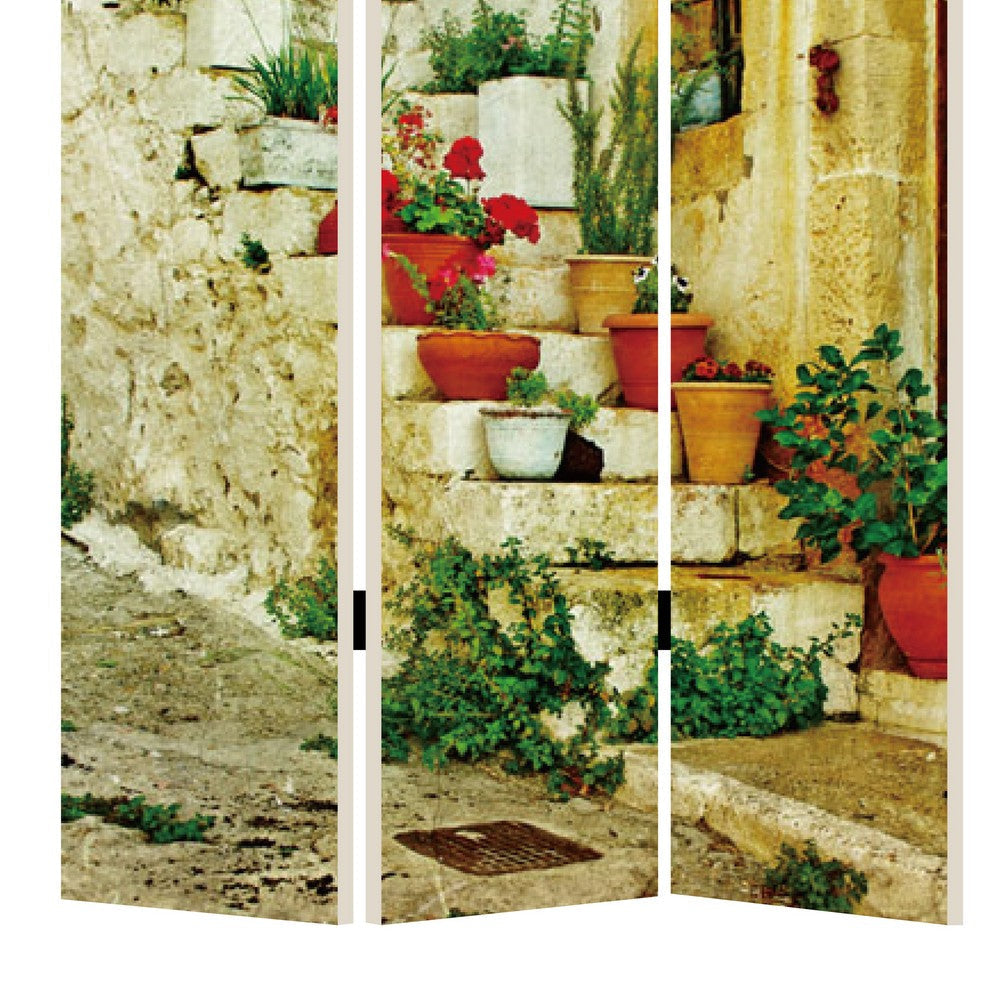 Foldable 3 Panel Canvas Screen with Spanish Tidings Print Multicolor BM205402