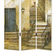 Foldable 3 Panel Canvas Screen with Europe Promenade Print Multicolor BM205403