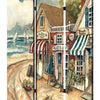 Foldable 3 Panel Canvas Screen with Seaside Town Print Multicolor BM205404