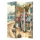 Foldable 3 Panel Canvas Screen with Seaside Town Print, Multicolor