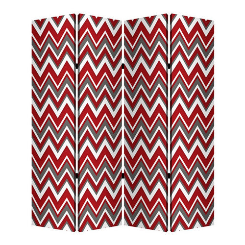 3 Panel Foldable Canvas Screen with Chevron Print, Red and White