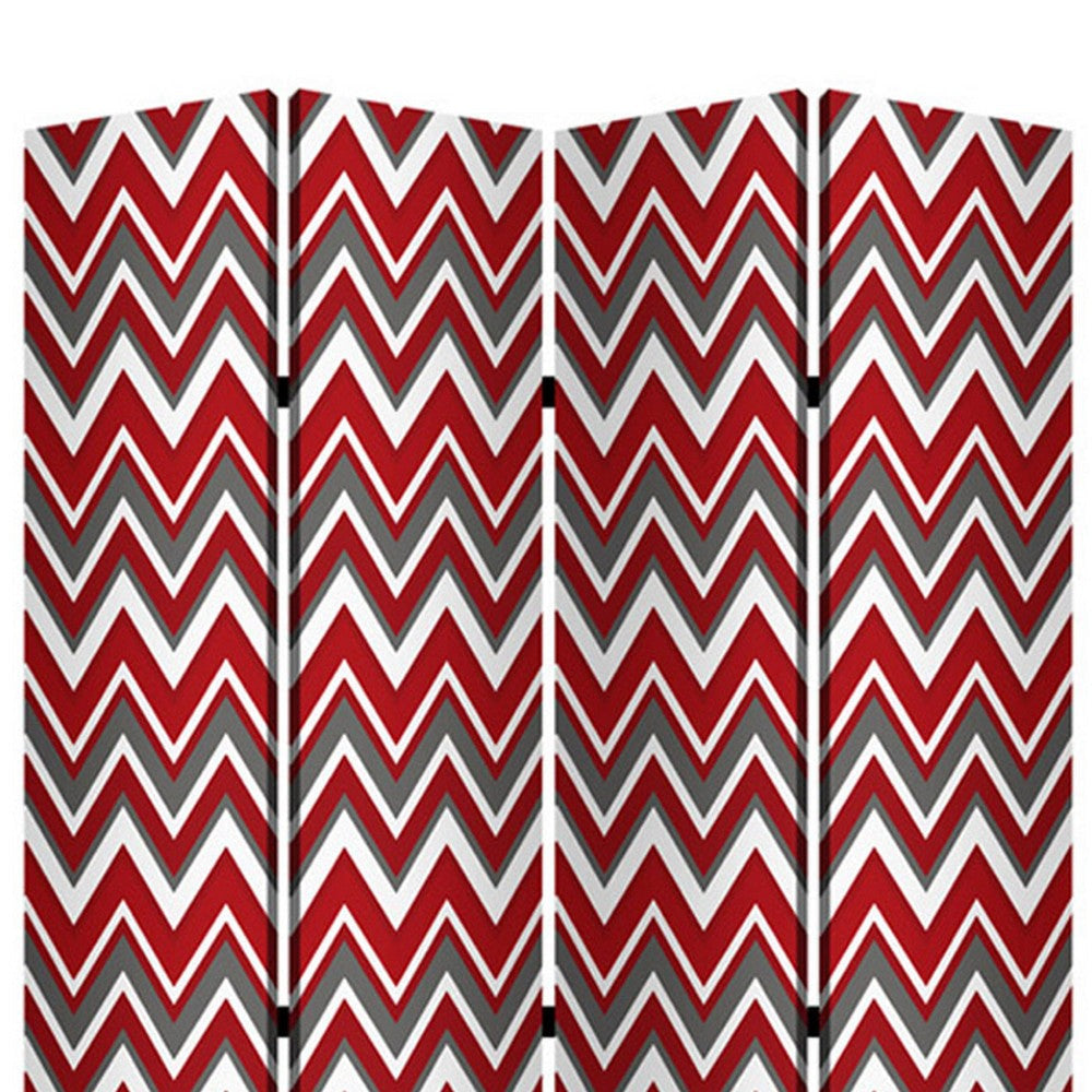 3 Panel Foldable Canvas Screen with Chevron Print Red and White BM205407