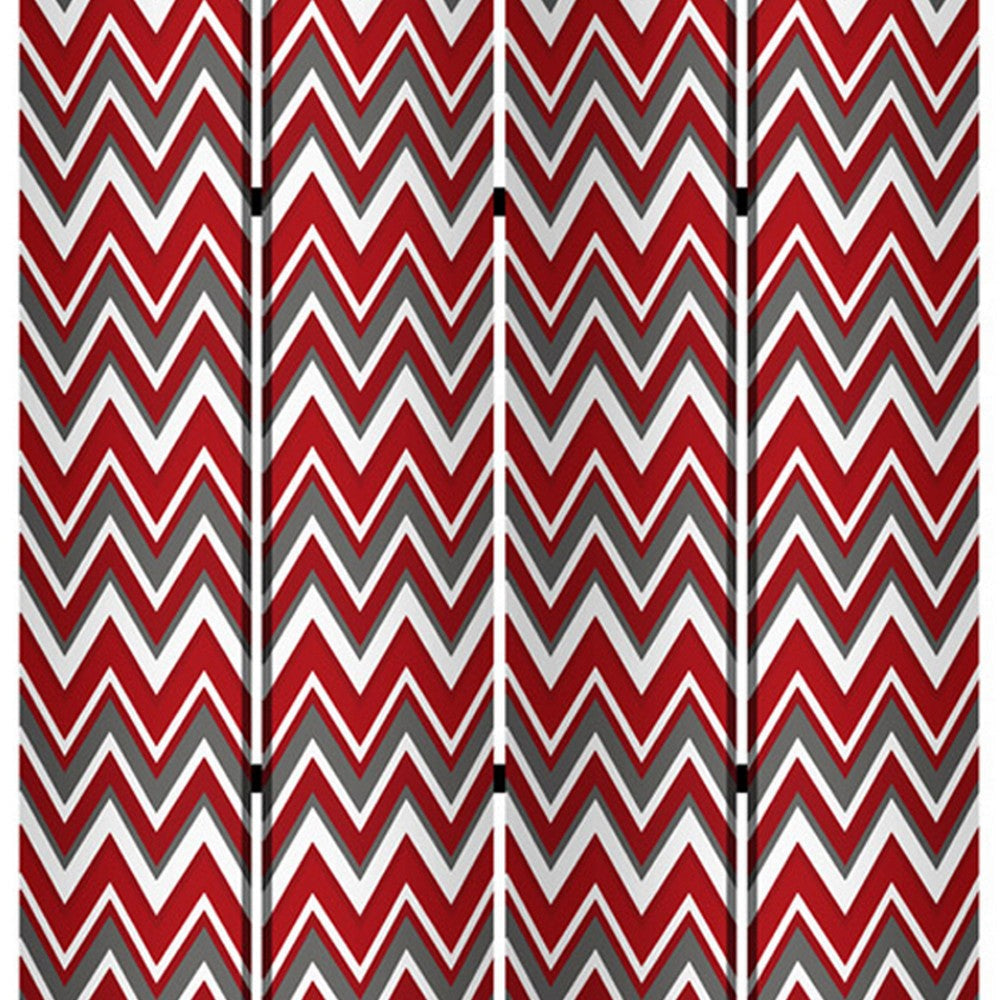 3 Panel Foldable Canvas Screen with Chevron Print Red and White BM205407