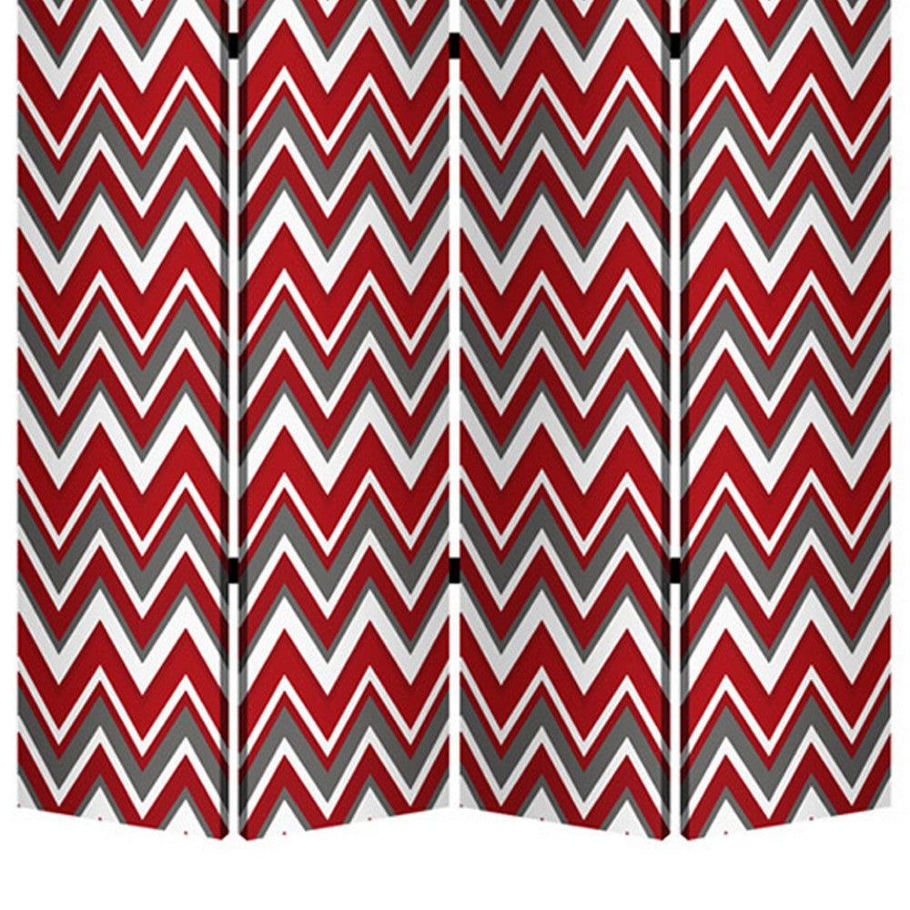 3 Panel Foldable Canvas Screen with Chevron Print Red and White BM205407