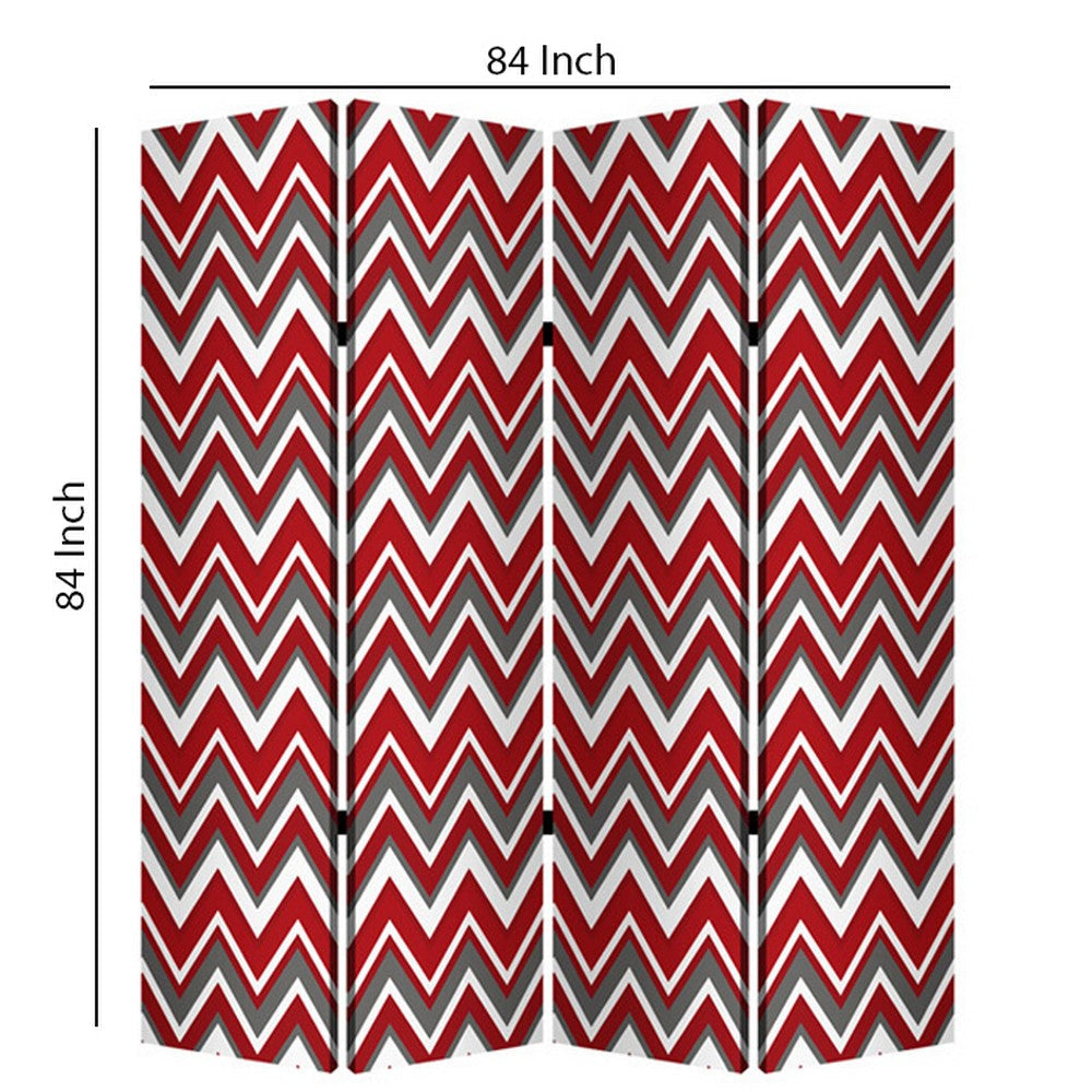 3 Panel Foldable Canvas Screen with Chevron Print Red and White BM205407
