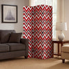 3 Panel Foldable Canvas Screen with Chevron Print, Red and White