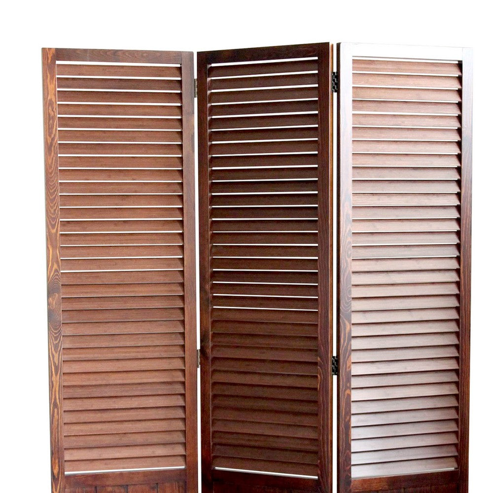 Room Divider | 3 Panel | Wood Shutter | Traditional | Brown