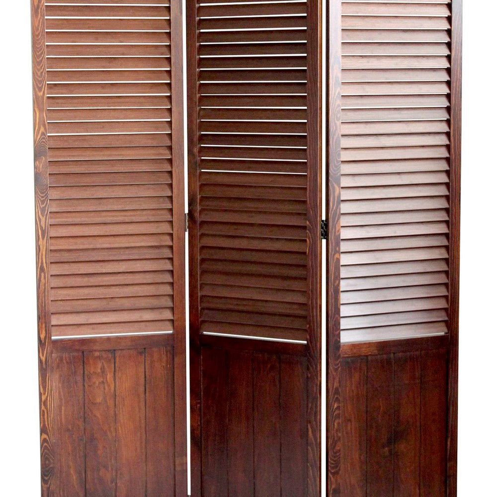 Room Divider | 3 Panel | Wood Shutter | Traditional | Brown