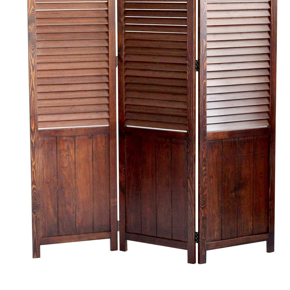 Room Divider | 3 Panel | Wood Shutter | Traditional | Brown