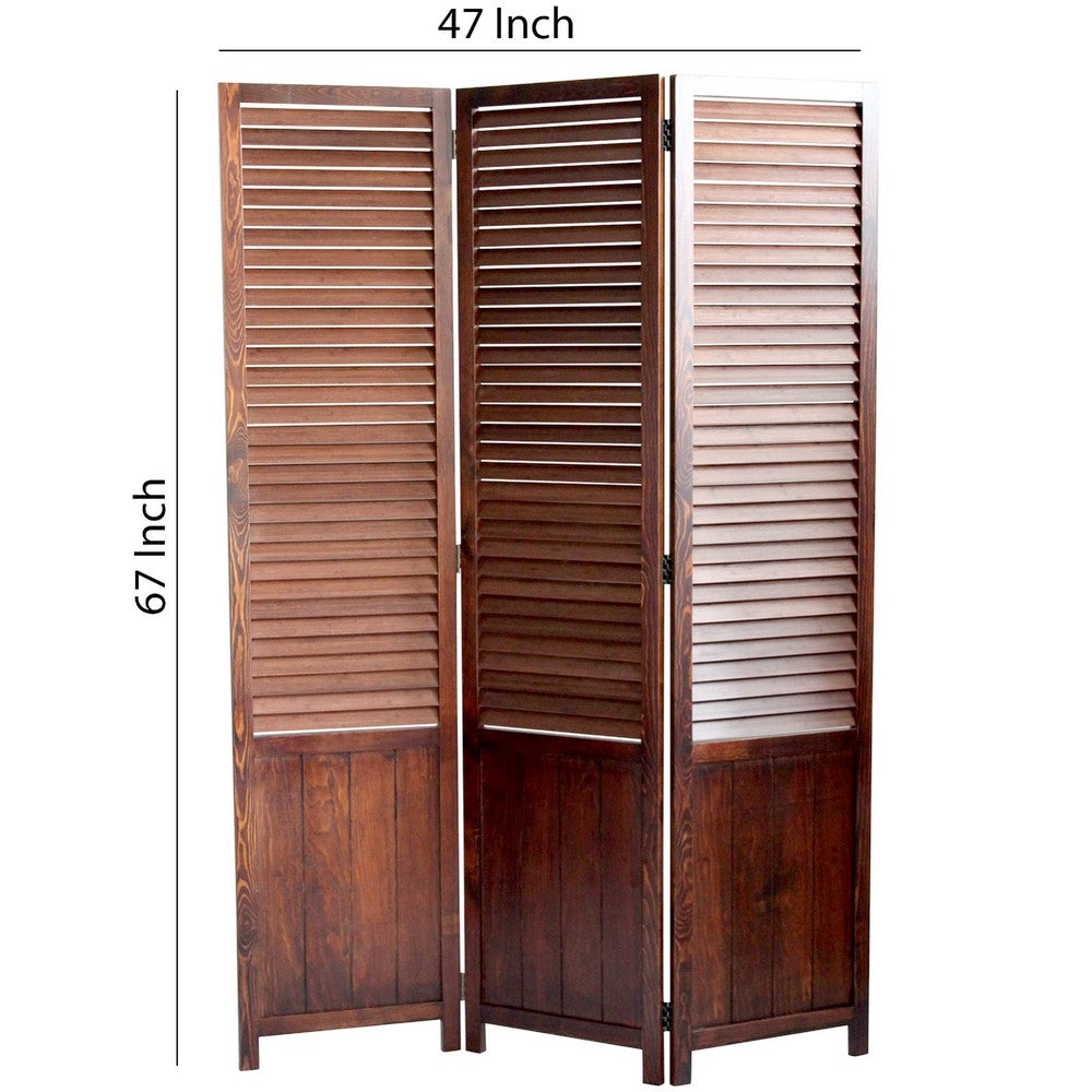 Room Divider | 3 Panel | Wood Shutter | Traditional | Brown