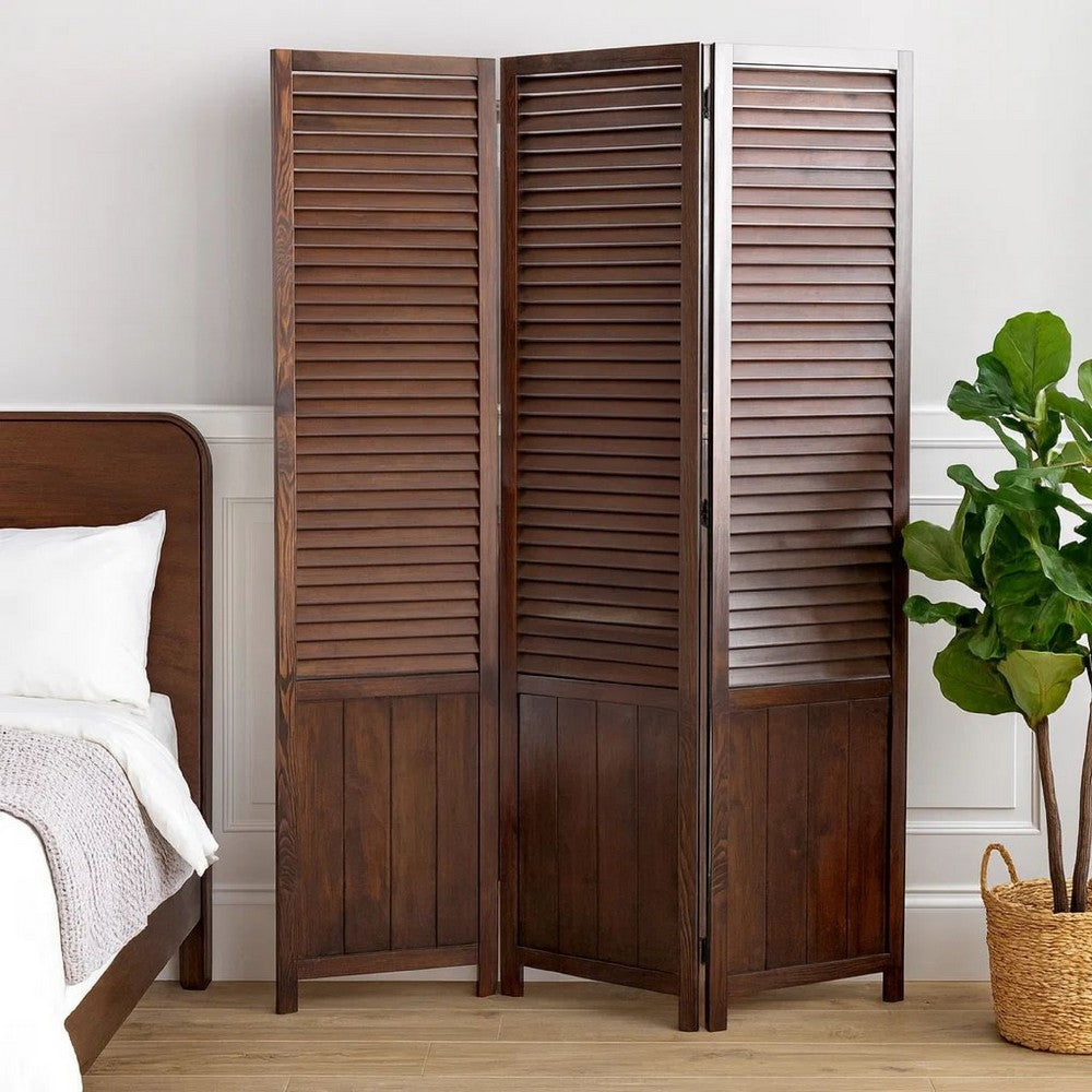 Room Divider | 3 Panel | Wood Shutter | Traditional | Brown