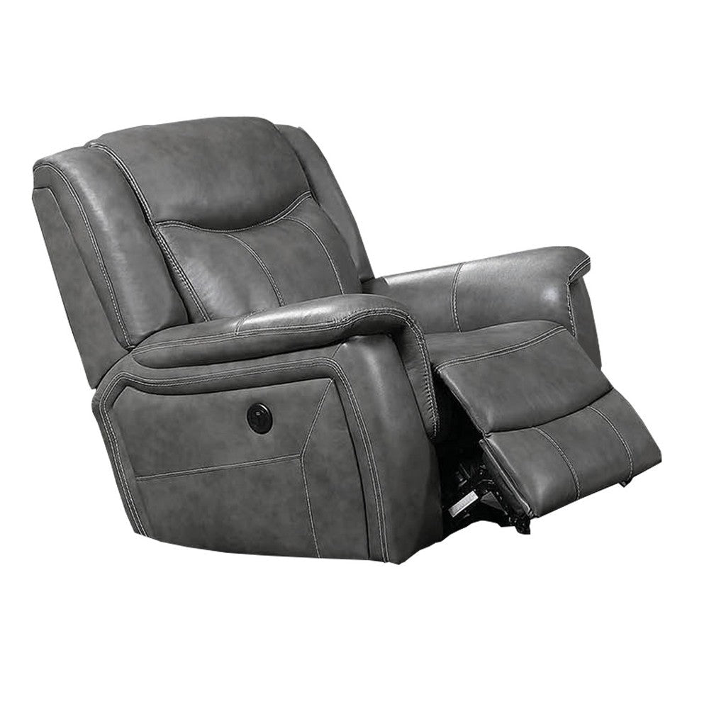 Leatherette Glider Recliner Chair with Stitched Details, Gray