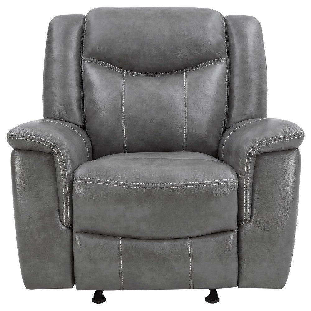 Leatherette Glider Recliner Chair with Stitched Details, Gray