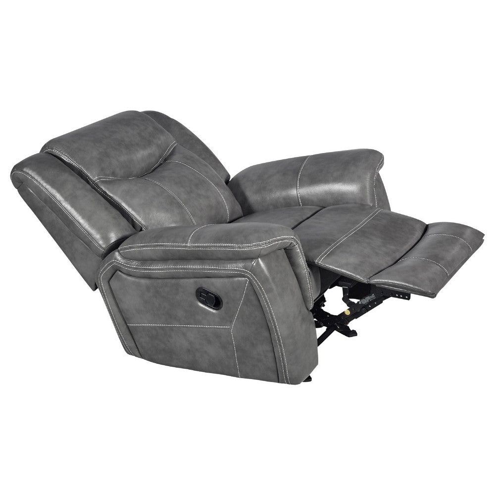 Leatherette Glider Recliner Chair with Stitched Details, Gray