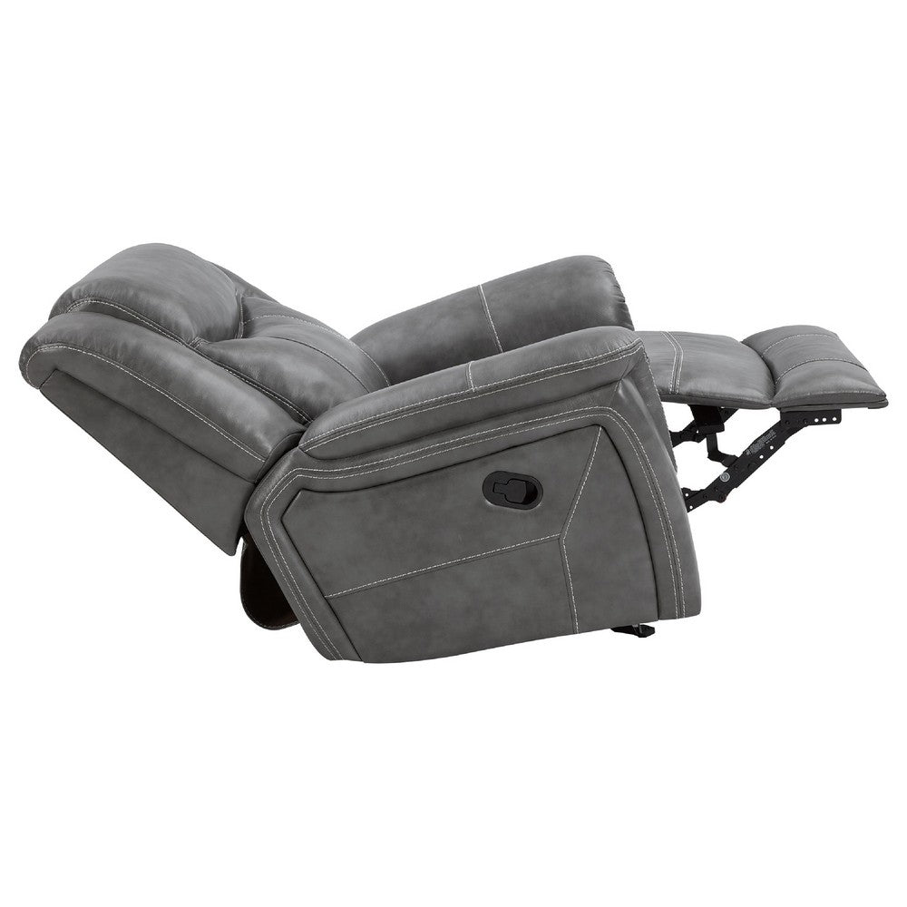 Leatherette Glider Recliner Chair with Stitched Details, Gray