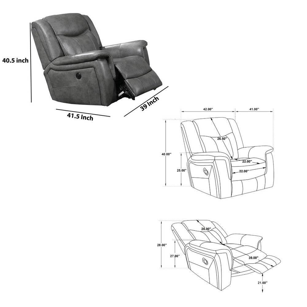 Leatherette Glider Recliner Chair with Stitched Details, Gray