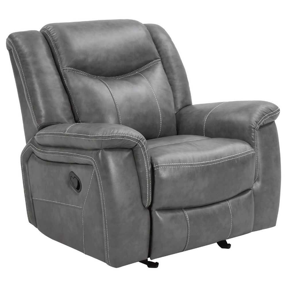 Leatherette Glider Recliner Chair with Stitched Details, Gray