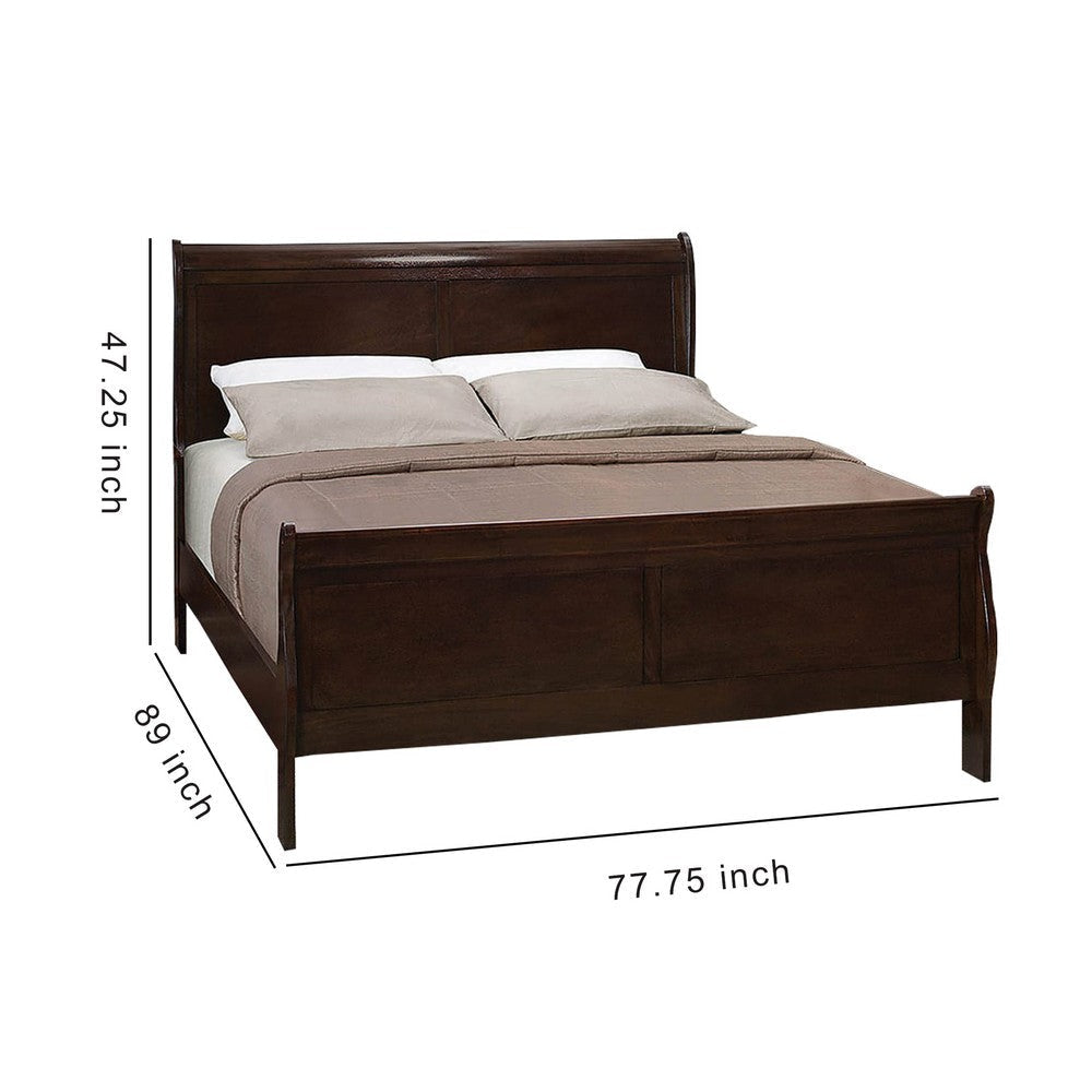 Wooden Eastern King Bed with Curved Panel Headboard Brown By Casagear Home BM205442