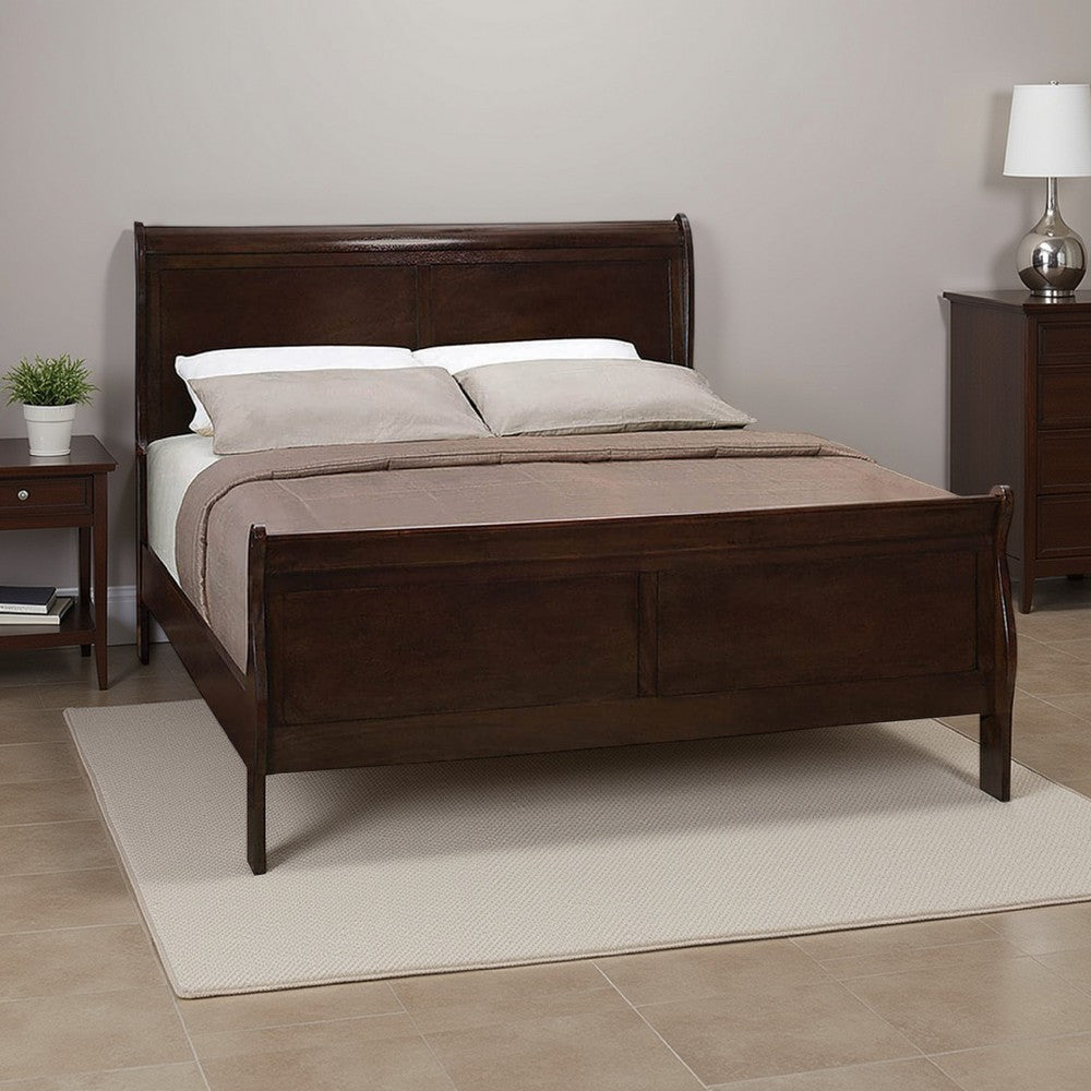 King Bed | Wood | Curved Panel Headboard | Brown
