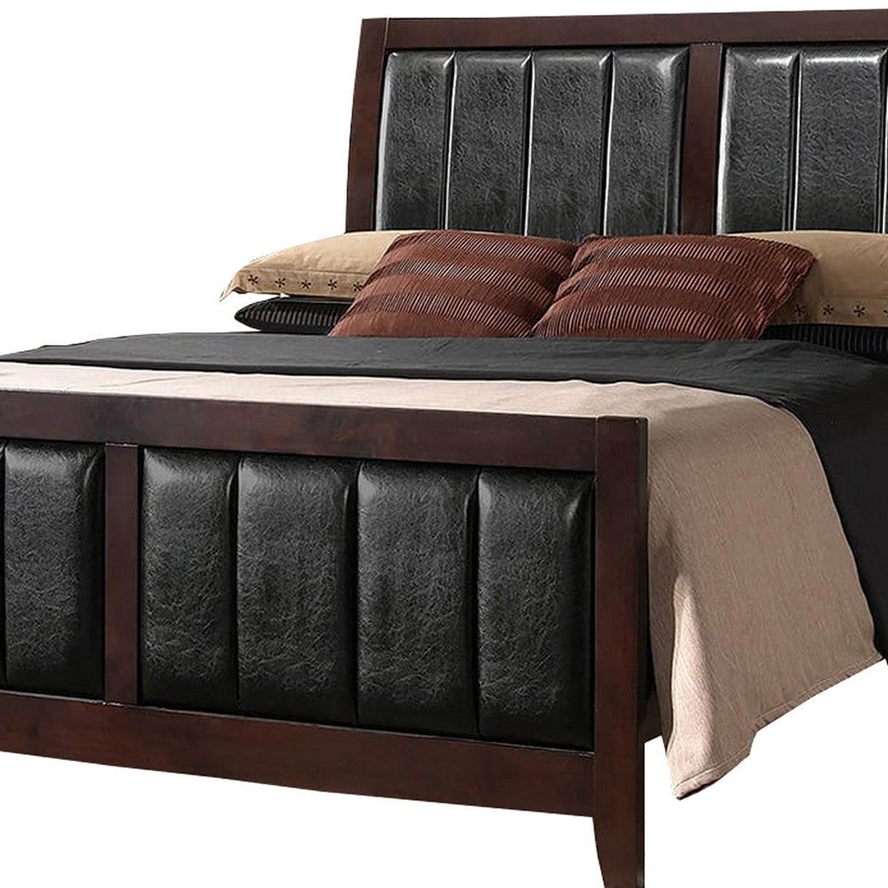 Leatherette Upholstered Wooden Eastern King Bed Brown and Black BM205443
