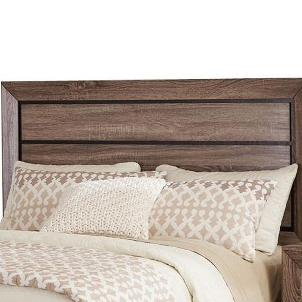 Transitional Style California King Bed with Plank Headboard Taupe Brown