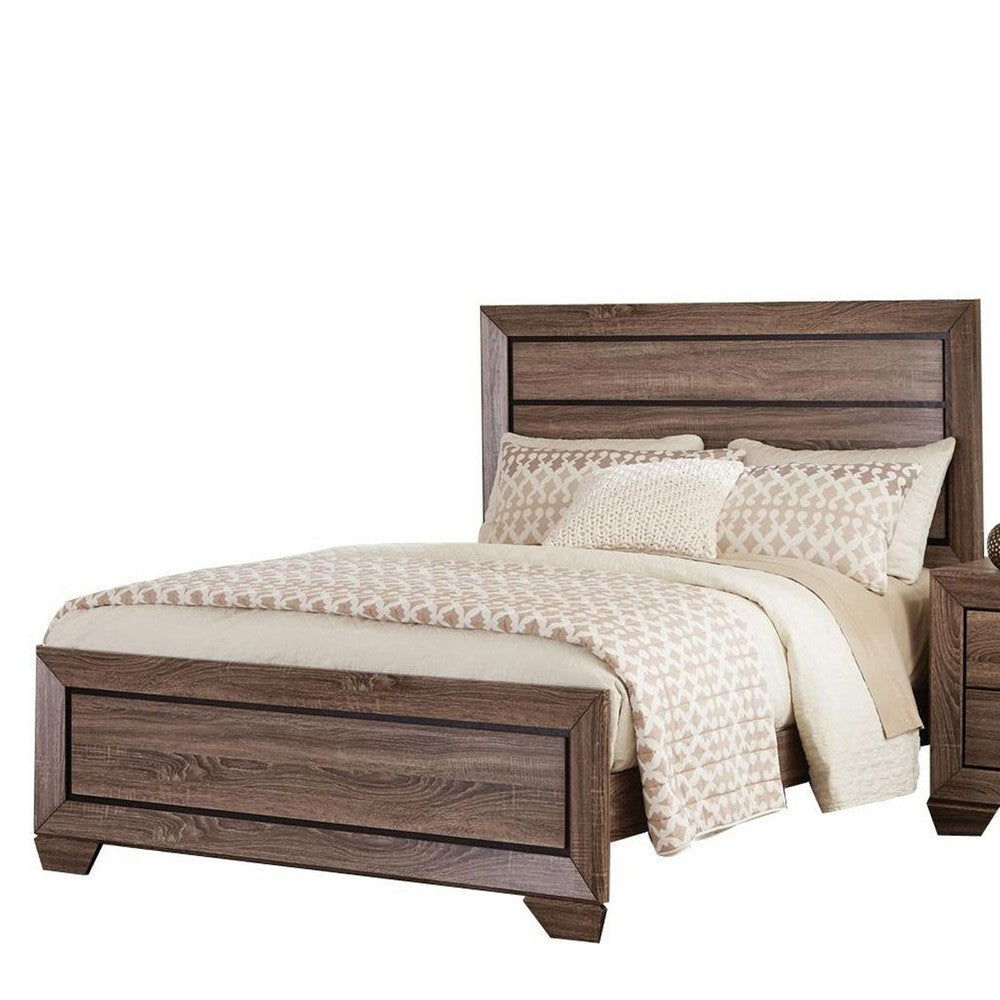 Transitional Style California King Bed with Plank Headboard, Taupe Brown