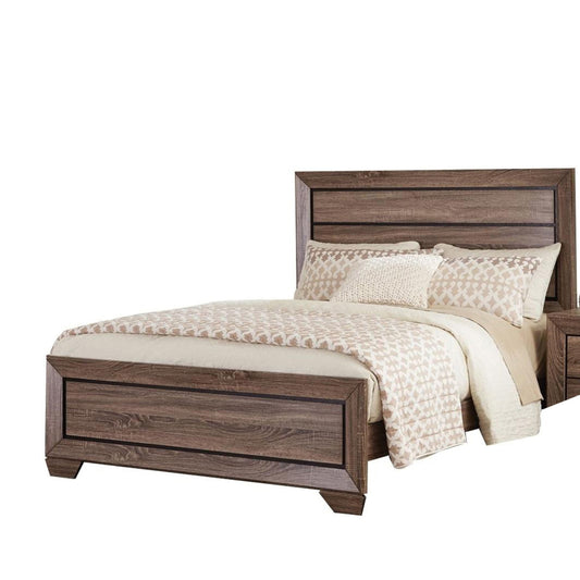 Transitional Style Eastern King Bed with Plank Headboard, Taupe Brown