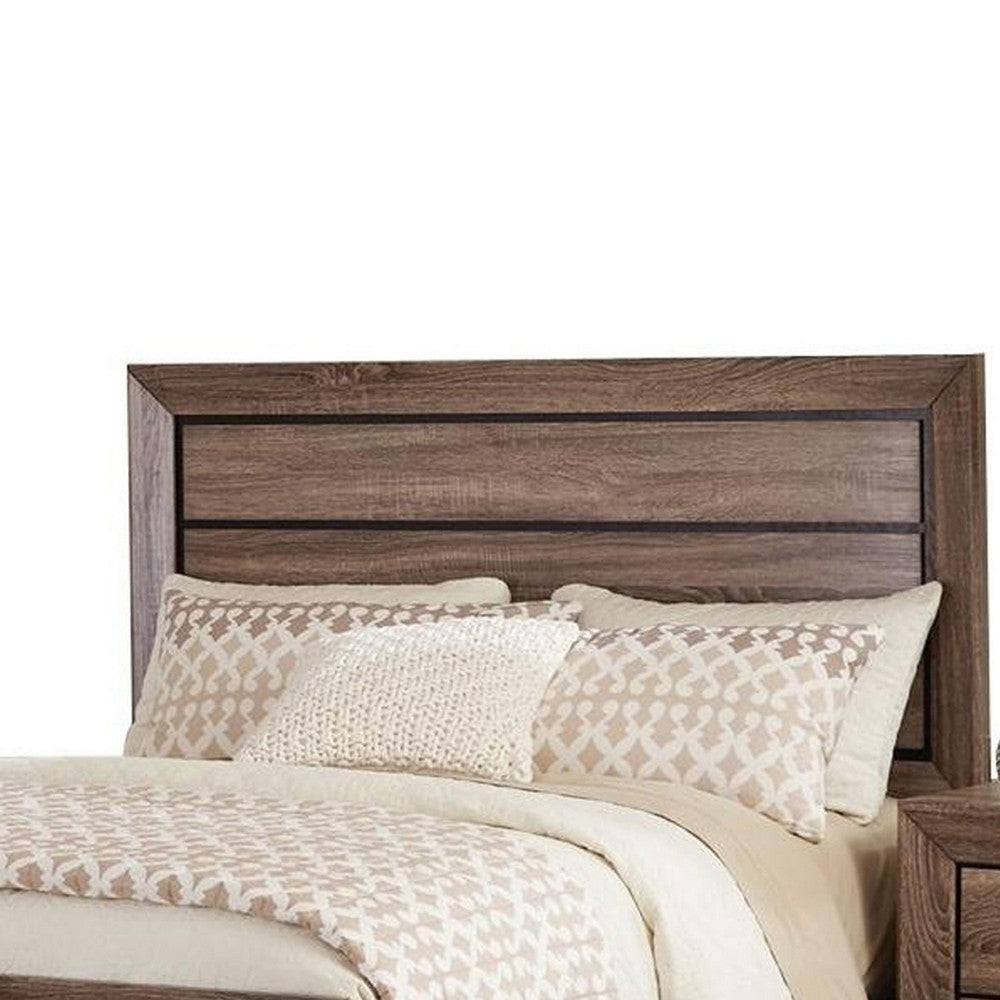 Transitional Style Eastern King Bed with Plank Headboard Taupe Brown
