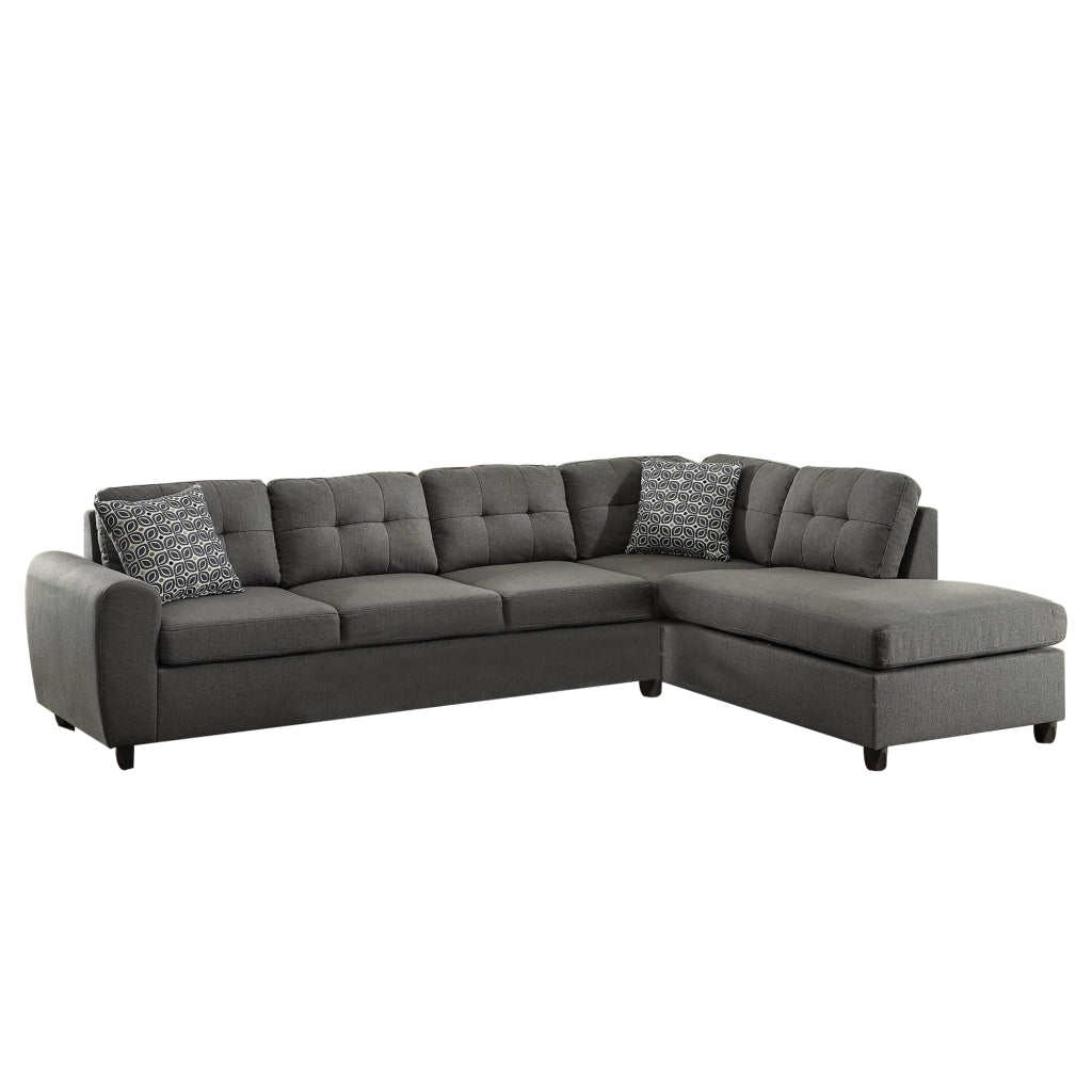 Fabric upholstered Tufted 2 Piece Sectional Sofa with Pillows, Gray