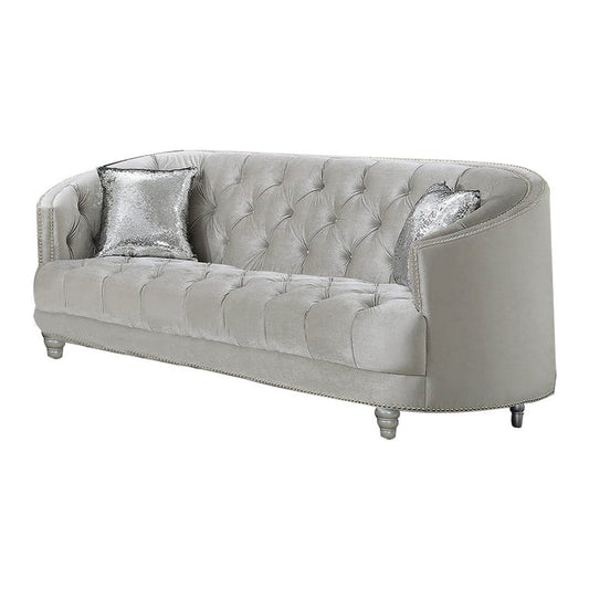 Fabric Upholstered Wooden Sofa with Button Tufted Details, Gray
