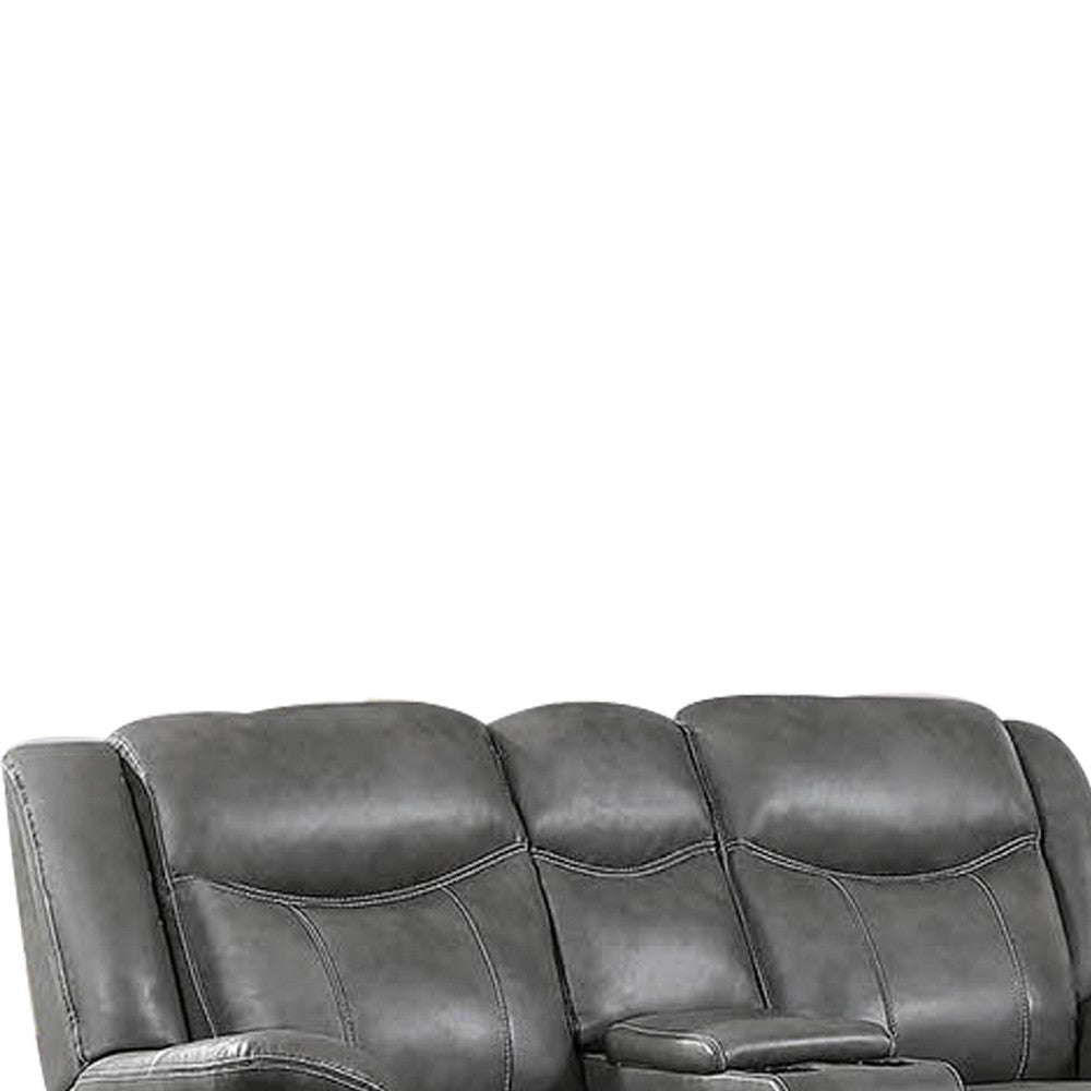 Leatherette Recliner Wooden Loveseat with Power Cord and USB Docks Gray BM205506