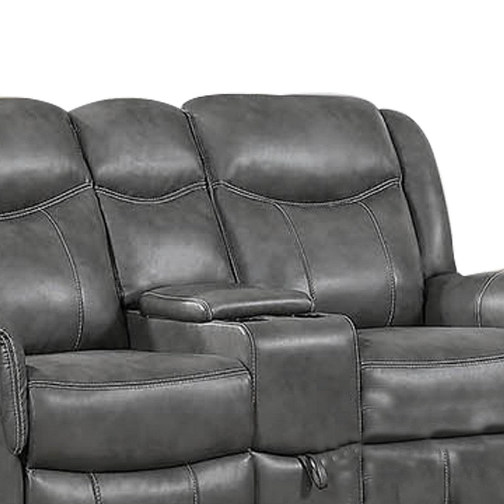 Leatherette Recliner Wooden Loveseat with Power Cord and USB Docks Gray BM205506