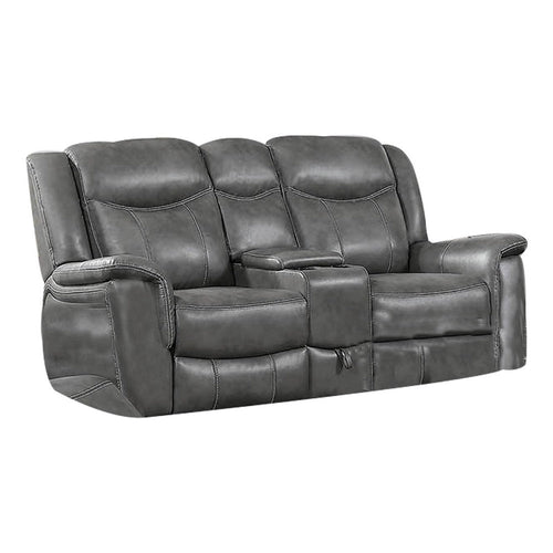 Leatherette Recliner Wooden Loveseat with Power Cord and USB Docks, Gray