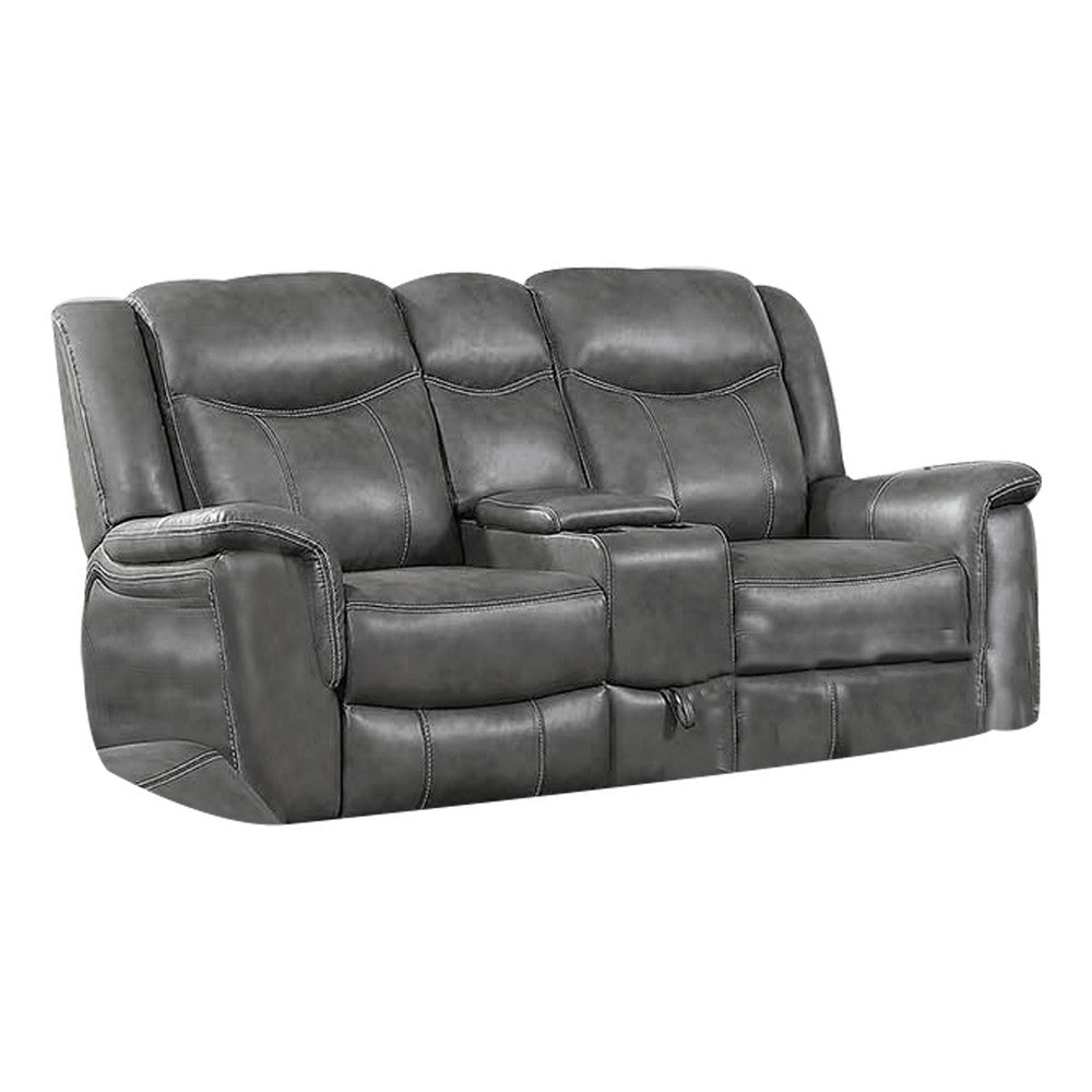 Leatherette Recliner Wooden Loveseat with Power Cord and USB Docks, Gray