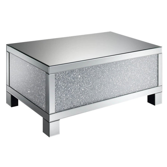 Contemporary Style Metal Coffee Table with Crystal Accents, Silver