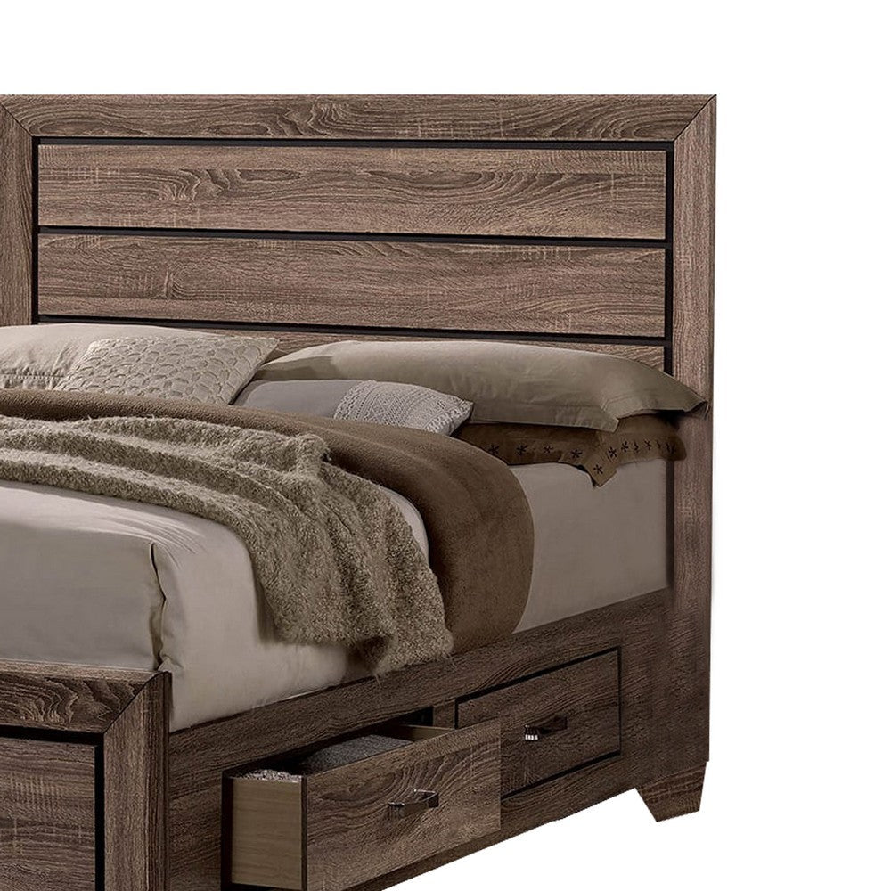 Wooden Queen Size Bed with 4 Spacious Side Rail Drawers Brown By Casagear Home BM205522