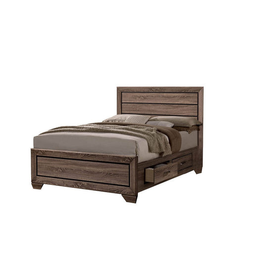 Wooden Queen Size Bed with 4 Spacious Side Rail Drawers, Brown By Casagear Home