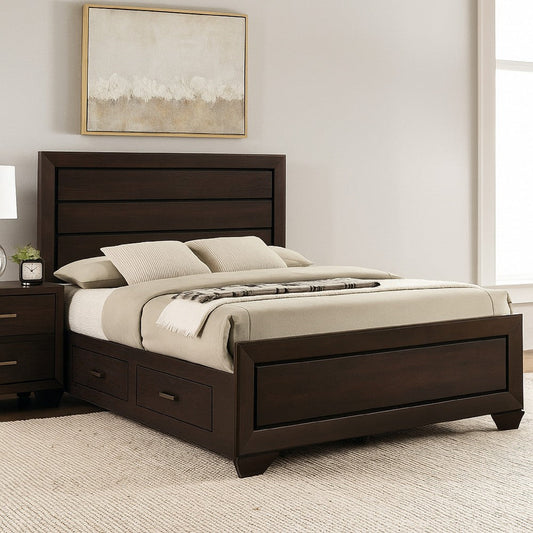 Queen Bed | Wood | 4 Side Rail Drawers | Dark Brown