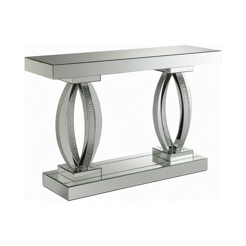 Sofa Table | Mirrored Wood | Curved Base | Open Shelf | Silver