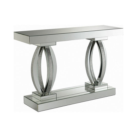 Sofa Table | Mirrored Wood | Curved Base | Open Shelf | Silver